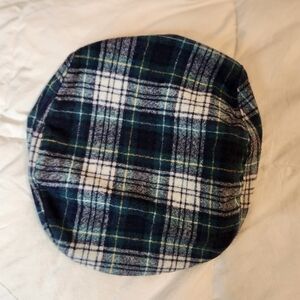 Plaid Beret Pendleton Wool Hat in Blue and White Size Small